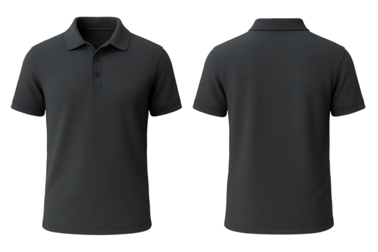 Dark Grey Polo Shirt Front and Back view Mockup Isolated on Transparent Background