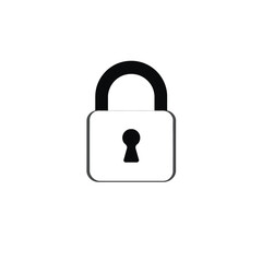 Vector logo of a locked padlock in black silhouette, rounded top, and clean lines — minimalist design for security services, encryption, and digital protection on a white backdrop.

