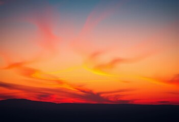 Serene twilight sky, vibrant orange hues fading into deep blue , sunset,  view