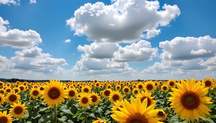 Obraz premium Sunflower field blooming in summer rural landscape nature photography bright blue sky scenic viewpoint