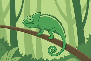 Cartoon Chameleon on Branch Vibrant Jungle Illustration