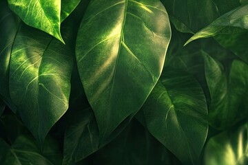 Lush green leaves in close-up
