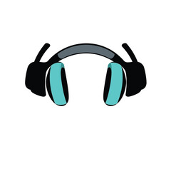 Modern headphone vector design with teal ear pads, symmetrical grey headband, and bold black outline — minimal audio icon for streaming, podcasts, and tech branding assets.

