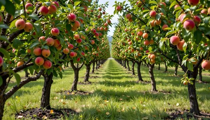 Harvesting apples in a lush orchard nature scene vibrant landscape serene viewpoint
