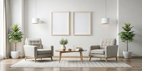 Bokeh Photography: Armchairs, Coffee Table, White Wall Art, Interior Design
