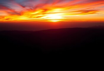 Silhouette on clifftop, vibrant sunset hues swirl like abstract thoughts, dream, hope