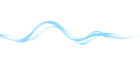 Abstract blue transparent wave flow, wave blue lines on white background.