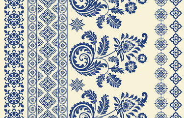 Printfloral pattern vintage ethnic modern embroidery texture boho design vector illustration hand drawn pink flower motif branches leaves wallpaper seamless background border.