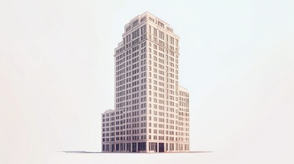 Obraz premium Elevated architectural rendering of a tall, light beige city skyscraper.