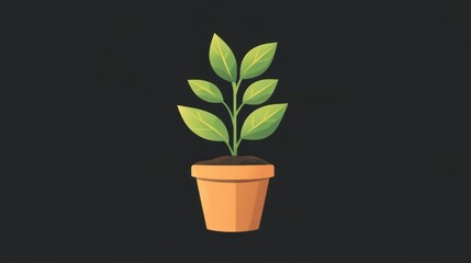 Fototapeta premium Simple potted plant illustration against a dark background.
