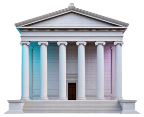Obraz premium Classical Greek-style temple with columns and colorful lighting on the facade.