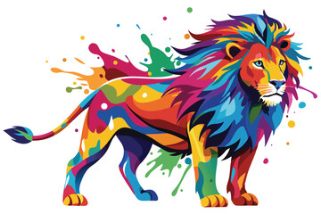 Lion multicolor digital illustration portrait.