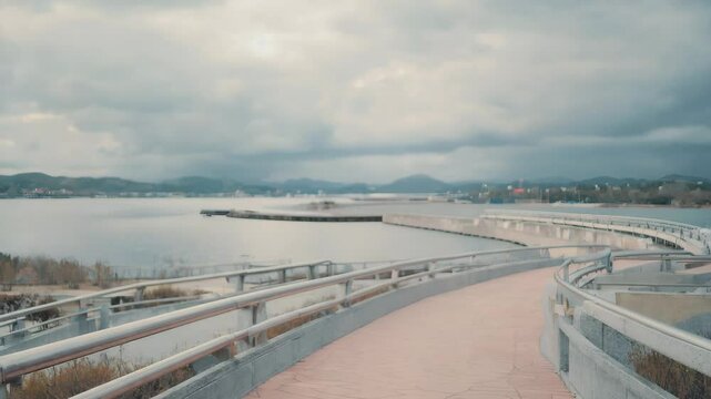 Aerial View of the Bridge of Drammen, Norway, Under a Cloudy Sky