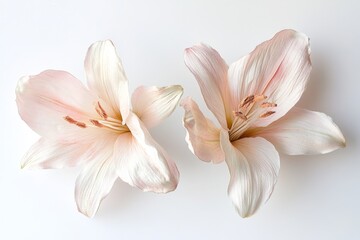Delicate, pale pink lilies on a white background
