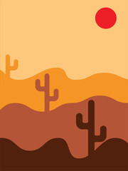 Minimal holiday at desert wall art ideal for travel inspired decor tourism business use or serene landscape themes vector illustration format   © @AyeBeeKayyy