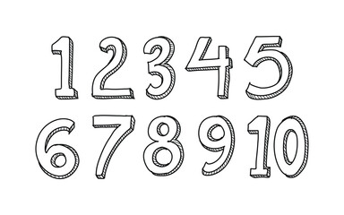 Set of hand drawn numbers isolated. Math symbols background. Math business, education world. Numbers 1, 2, 3, 4, 5, 6, 7, 8, 9, 0. Stylish numbers set. marker textured numbers. Vector illustration.