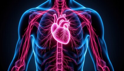 AI-Generated Illustration of the Human Cardiovascular System Digital Art Scientific Visualization Dark Background Anatomical View