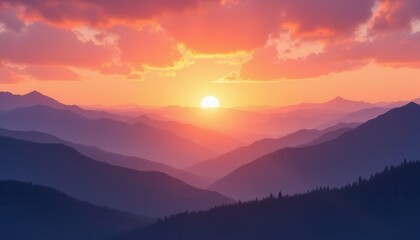 Fototapeta premium Breathtaking Sunrise over Misty Mountains Nature Landscape Photography Serene Environment Scenic Viewpoint