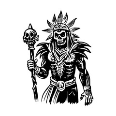 Maya death god illustration in vintage style 