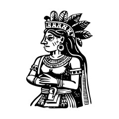 A vintage style illustration of maya queen 