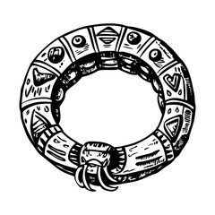 A vintage style illustration of a brass bangle 