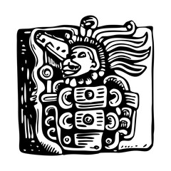 Ancient maya codex illustration in vintage style 