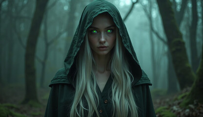 Moody Fantasy Portrait of a Mysterious Forest Sorceress