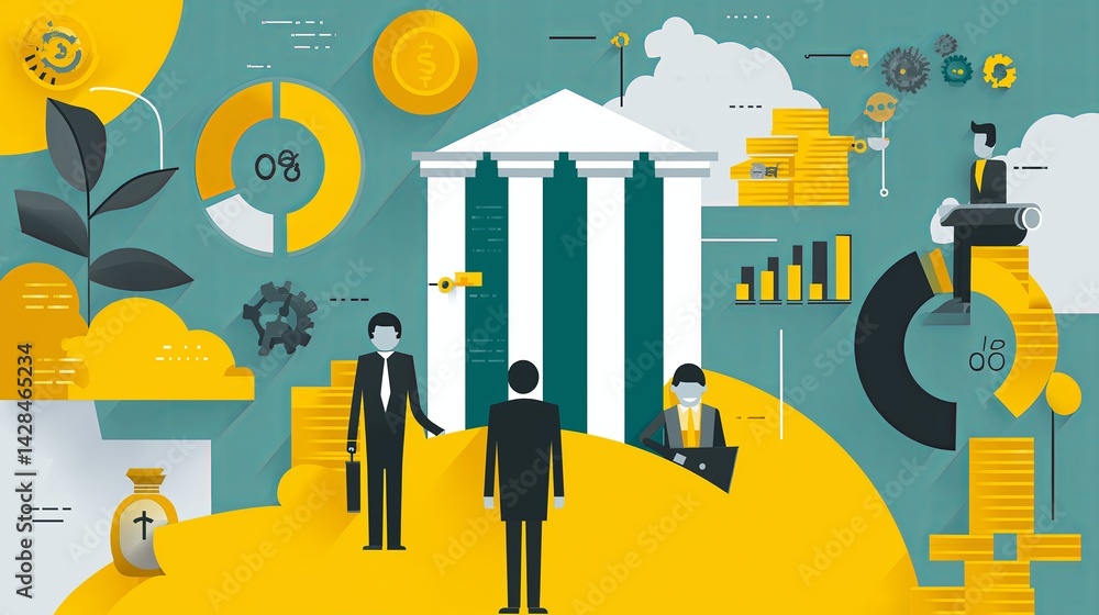 Poster wealth management concept with clean infographic style design