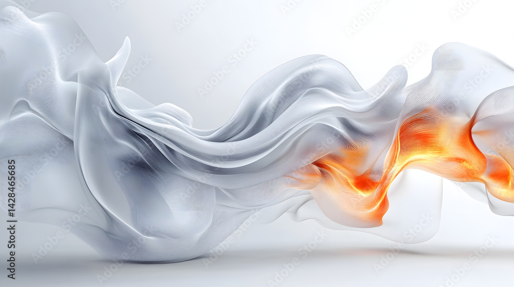 Poster dynamic wave of silken fabric on pure white background abstract art studio setting soft focus