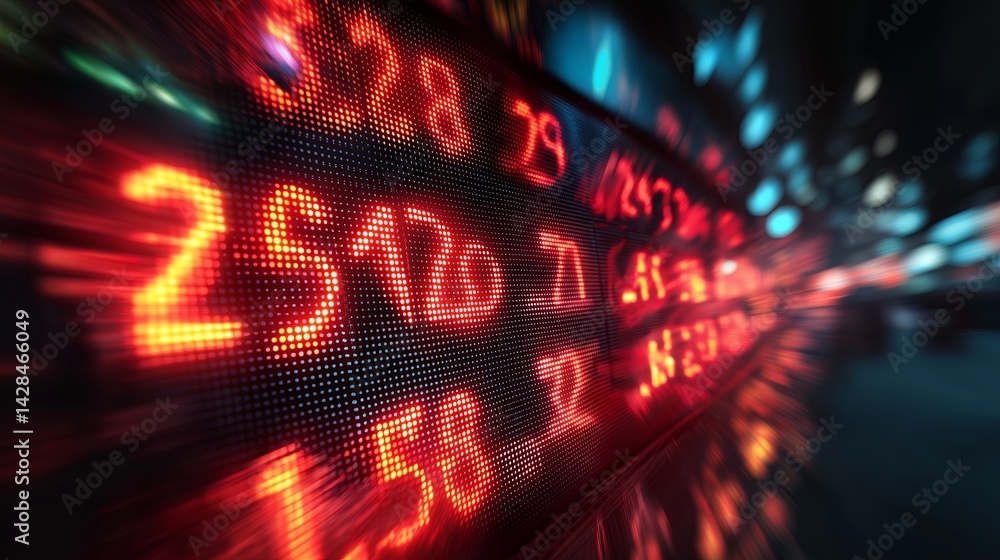 Poster stock trading shown in neon colors with fast-moving numbers