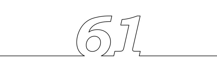 A single line drawing of a sixty one symbol. One line icon. Continuous line sixty first number icon. Simple black outline of the number 61. Vector illustration