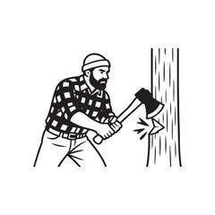 lumberjack cutting wood with axe