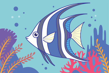 Naklejka premium Cartoon Angelfish in Ocean Vibrant Underwater Illustration