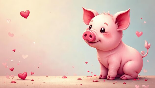 Sweet pig illustrations with heart shapes for a cute design, pigs, design