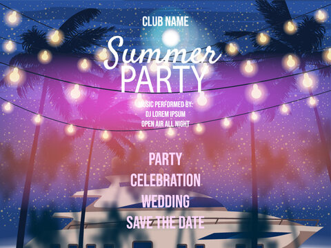 Summer Party, Night Beach Palms Banner, Flyer