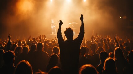 Captivating audience silhouette enjoying a live music performance with vibrant lighting