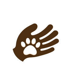 Obraz premium Pet Paw and Human Hand Icon – Stylish Brown Vector Illustration of Animal Bond on Transparent Background