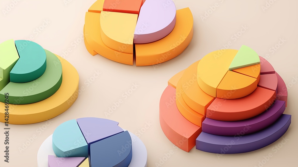 Poster portfolio diversification shown through colorful pie charts