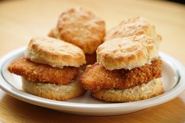 Breakfast biscuit sandwiches with fried chicken