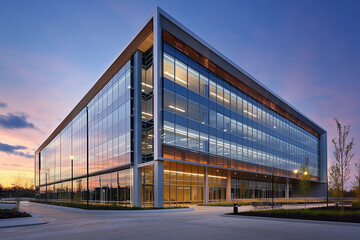 Obraz premium Modern Office Building Exterior at Twilight
