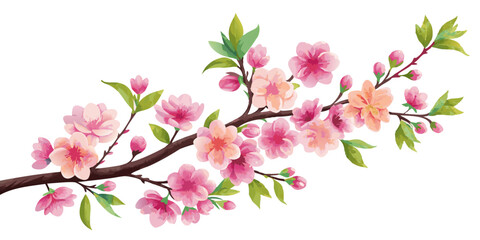 Obraz premium Pink Doodle Cherry Flowers and Green Leaves Decoration 