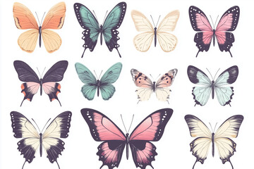 Fototapeta premium Nature Butterflies Watercolor Illustration Set