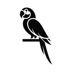 Black Silhouette Vector of Parrot Sitting on Perch Isolated on White Background
