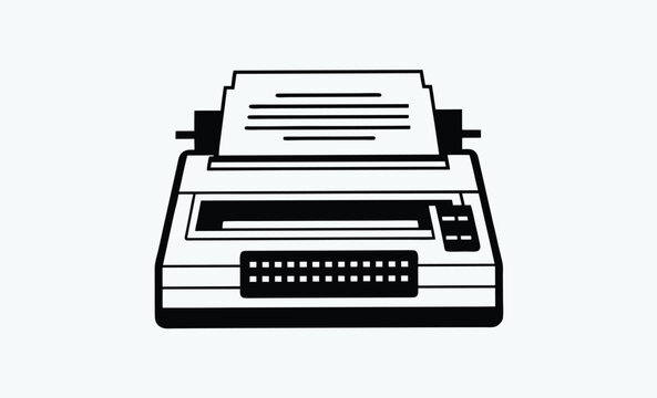 Dot matrix printer silhouette, Dot matrix printer silhouette vector style illustration, rinter side view graphic
