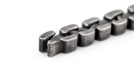 Examining Close Up Gray Metal Bracelet on Plain White Background