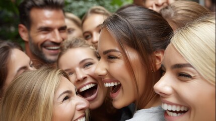 Obraz premium Happy Diverse Group of Friends Smiling and Laughing Together Joyful Expression Close Up Shot