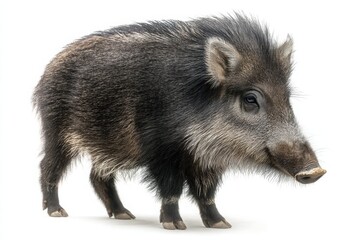 Visayan warty pig, Wild Pig Standing on White Background, Detailed Fur, Mammal Photography