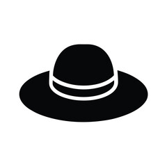 Straw Hat with Flat Top Silhouette Icon Vector