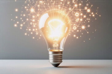 Glowing lightbulb illuminates, casting radiant beams. Symbolizing bright ideas and innovation, the bulb stands against a soft backdrop, radiating energy and potential.