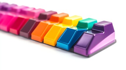 Colorful Keyboard Keycaps in a Row on White Background for Customization